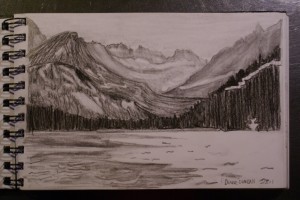 Pencil Drawing of  Swift Current Lake, Glacier National Park