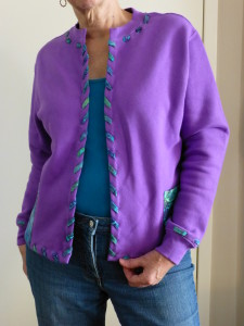 Upcycled Sweatshirt to Purple Cardigan