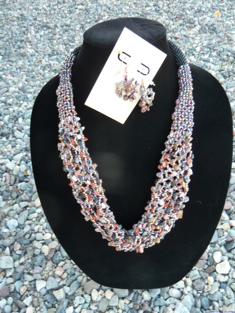 Beaded Netting Necklace and Earrings