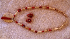 Bone/Horn Bead Necklace & Earrings